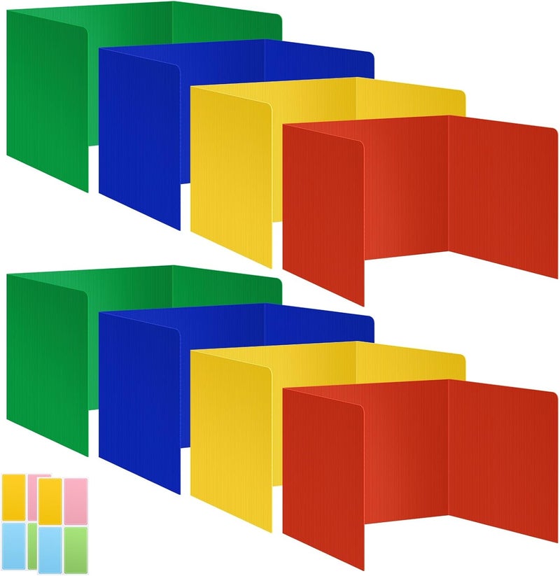 Bcabo 8 Pack Colorful Privacy Floders for Student Desks - Durable Plastic Erasable - Testing Dividers for Classroom - Easy Clean Privacy Shields for Student Testing Desk dividers- Includes Extra Labels - Image 1
